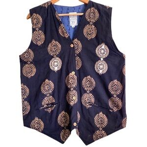 MARKET PLACE Handmade Reversible Block Print Boho Lagenlook Vest Jacket Size M